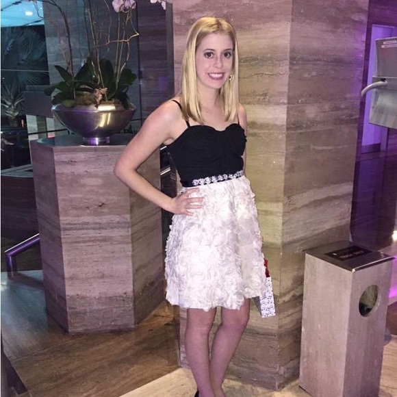 As U Wish Black and White Floral Dress with Sequin Belt - Picture 2 of 8